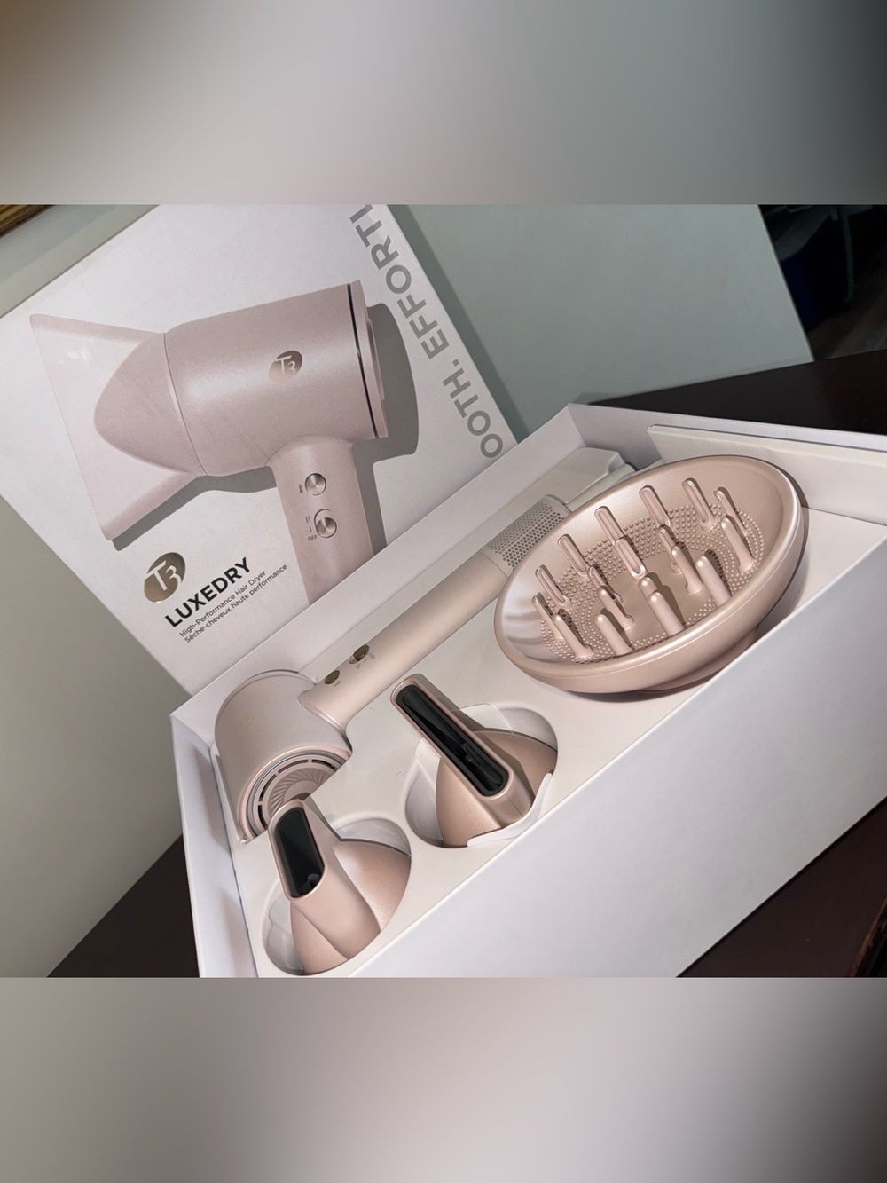 Title: T3 LuxeDry High-Performance Hair Dryer Set – Blush/Rose Gold